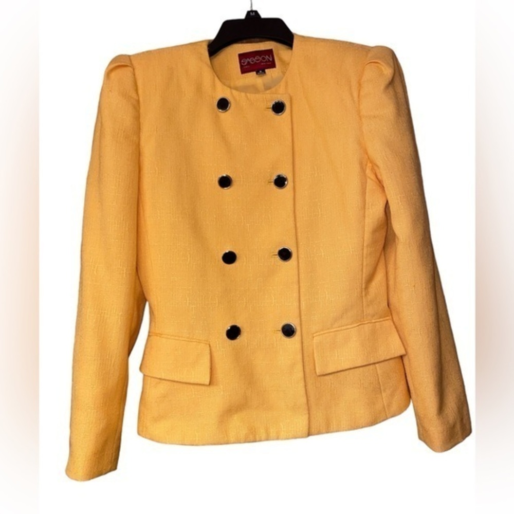 Sasson 80s Vintage Women’s Double Breasted Yellow Power Blazer Jacket‎ Size 6